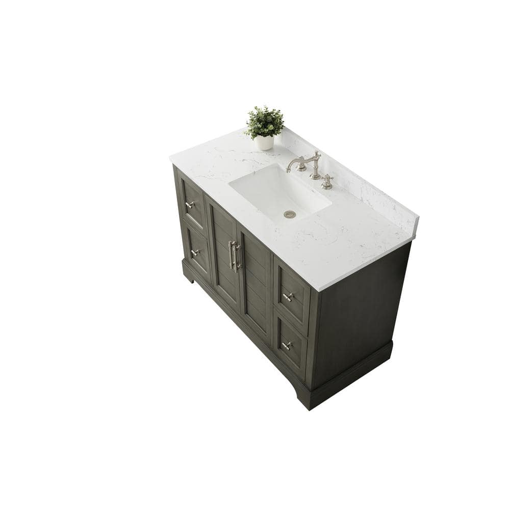 Vanity Art Chambery 48 in. W x 22 in. D x 34.5 in. H Bathroom Vanity in Silver Grey with Engineered Marble Top