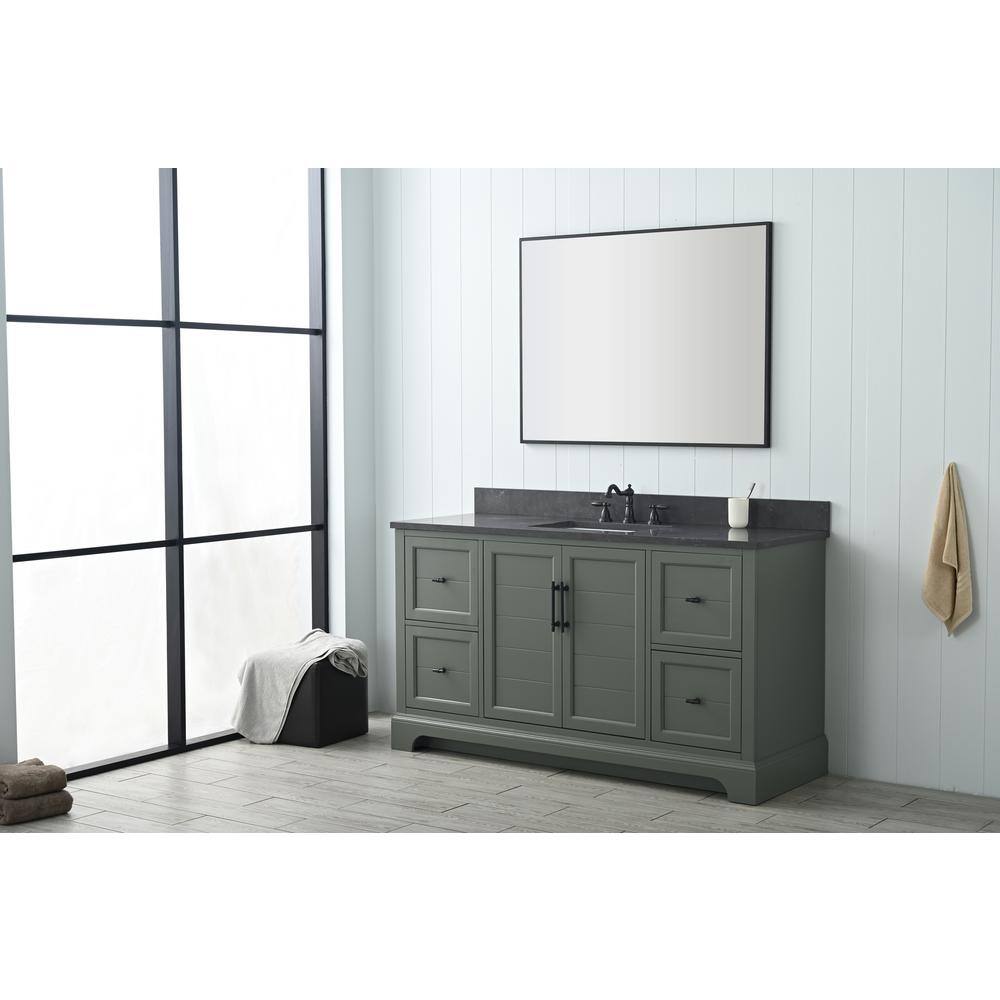 Vanity Art Laval 60 in. W x 22 in. D x 34 in. H Single Sink Freestanding Bathroom Vanity in Vintage Green with Stone Top in Black