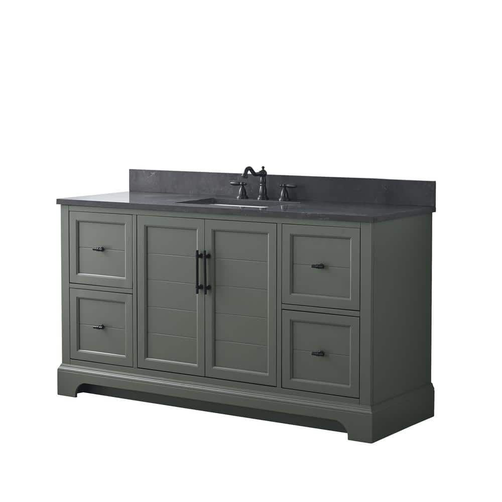 Vanity Art Laval 60 in. W x 22 in. D x 34 in. H Single Sink Freestanding Bathroom Vanity in Vintage Green with Stone Top in Black