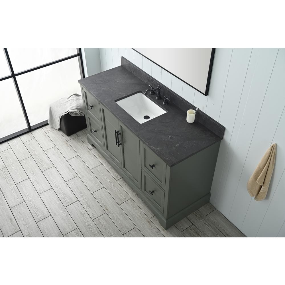 Vanity Art Laval 60 in. W x 22 in. D x 34 in. H Single Sink Freestanding Bathroom Vanity in Vintage Green with Stone Top in Black