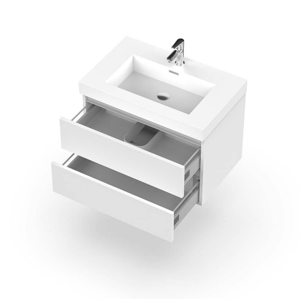 Vanity Art Annecy 24 in. W x 18.5 in. D x 20 in. H Bathroom Wall Hung Vanity in White with Single Basin Vanity Top in White Resin