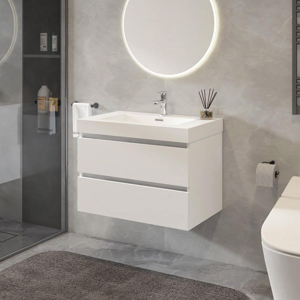 Vanity Art Annecy 24 in. W x 18.5 in. D x 20 in. H Bathroom Wall Hung Vanity in White with Single Basin Vanity Top in White Resin