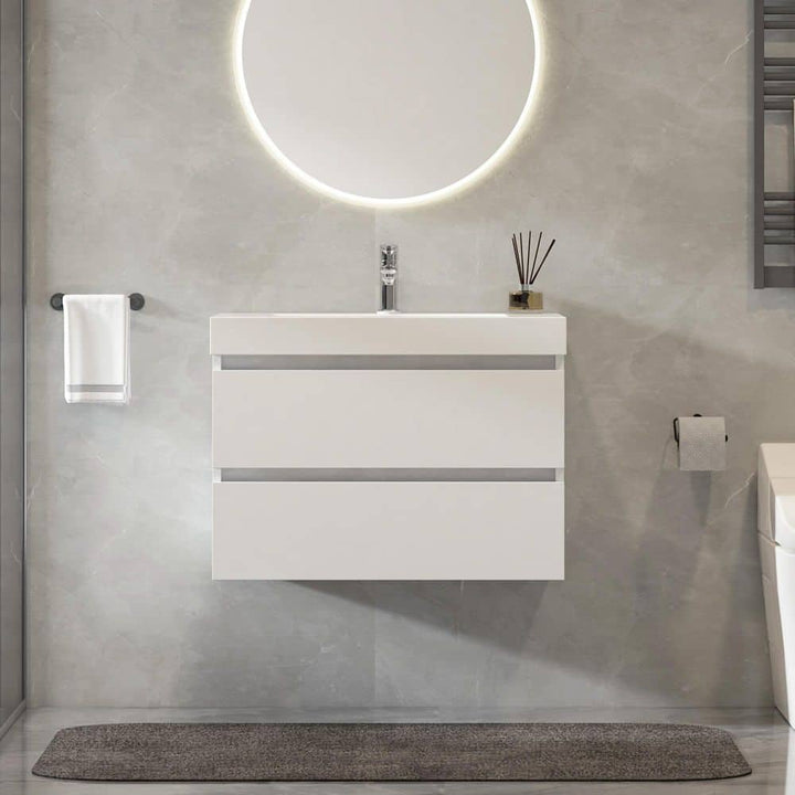 Vanity Art Annecy 30 in. W x 18.5 in. D x 20 in. H Bathroom Wall Hung Vanity in White with Single Basin Vanity Top in White Resin