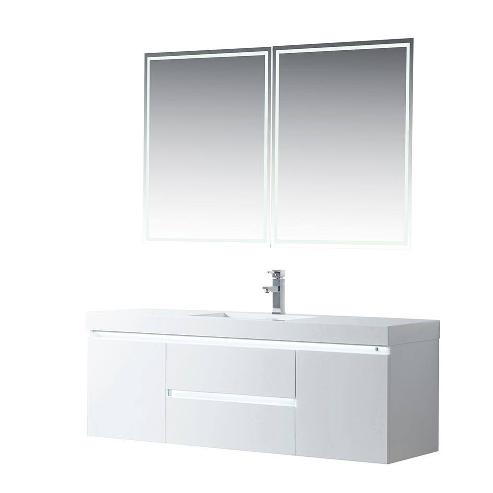 Vanity Art Annecy 60 in. W x 18.5 in. D x 20 in. H Bathroom Wall Hung LED Vanity in White w/ Single Basin Vanity Top in White Resin