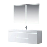 Vanity Art Annecy 60 in. W x 18.5 in. D x 20 in. H Bathroom Wall Hung LED Vanity in White w/ Single Basin Vanity Top in White Resin