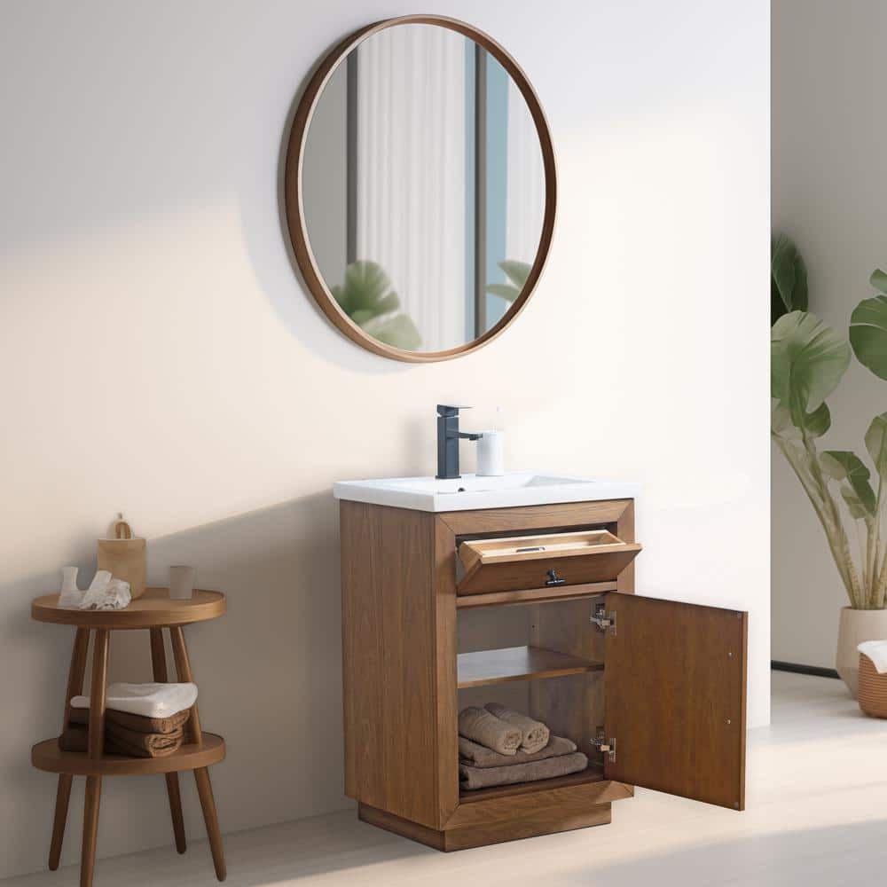 Vanity Art 24 in. W x 18.5 in. D x 34 in. H Single Sink Bathroom Vanity in Tan with Ceramic Top in White