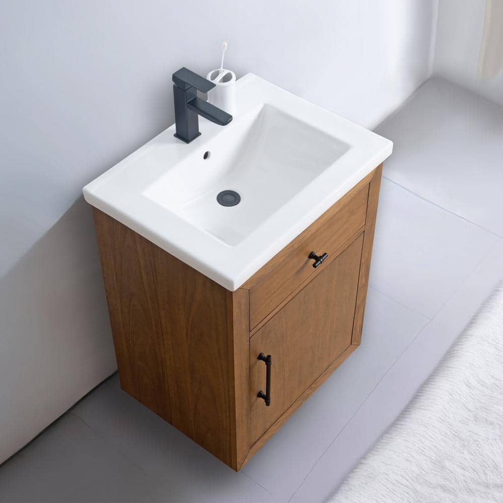 Vanity Art 24 in. W x 18.5 in. D x 34 in. H Single Sink Bathroom Vanity in Tan with Ceramic Top in White