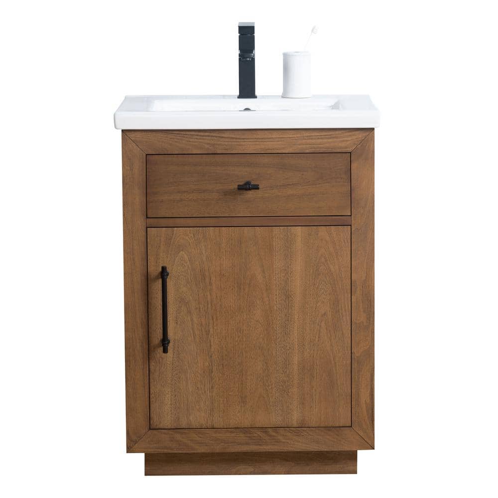 Vanity Art 24 in. W x 18.5 in. D x 34 in. H Single Sink Bathroom Vanity in Tan with Ceramic Top in White