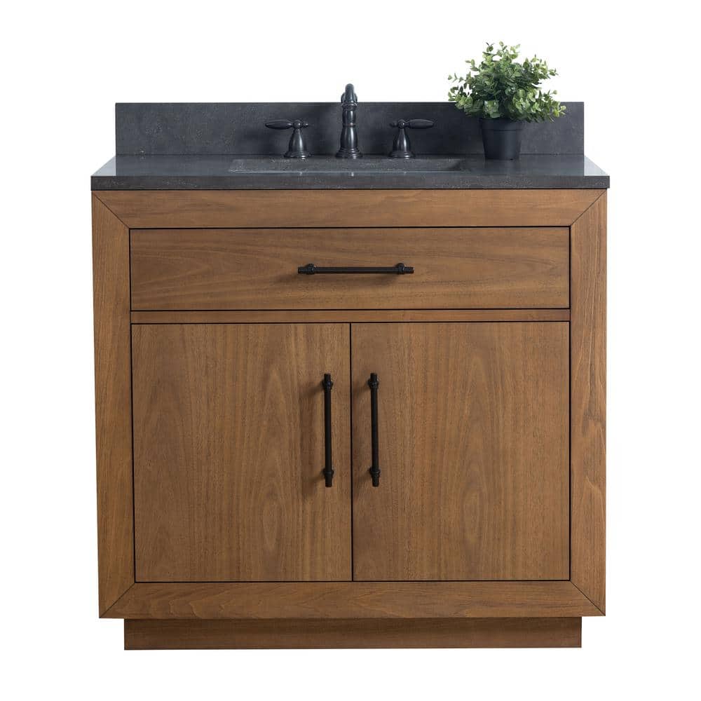 Vanity Art 36 in. W x 21.5 in. D x 34 in. H Single Sink Bathroom Vanity in Tan with Black Limestone Top
