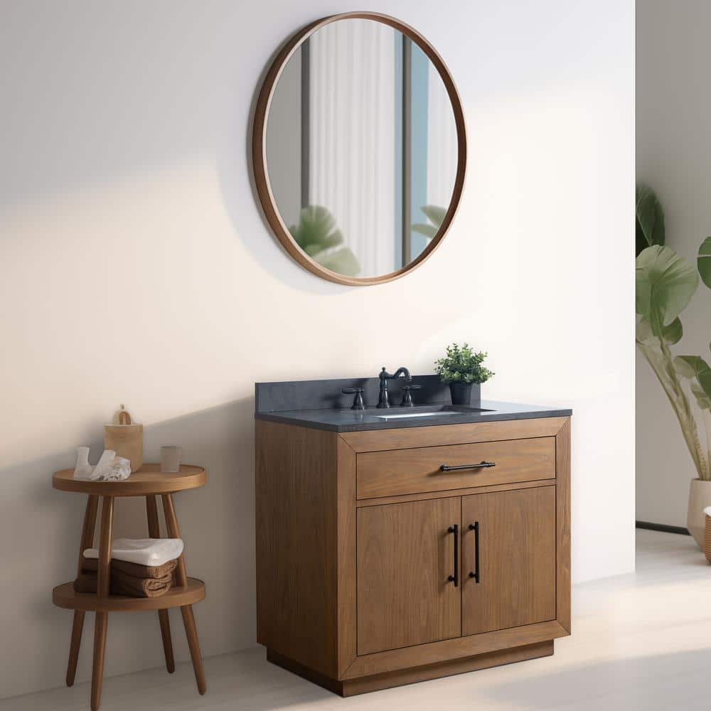 Vanity Art 36 in. W x 21.5 in. D x 34 in. H Single Sink Bathroom Vanity in Tan with Black Limestone Top