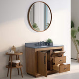 Vanity Art 42 in. W x 21.5 in. D x 34 in. H Single Sink Bathroom Vanity in Tan with Black Limestone Top