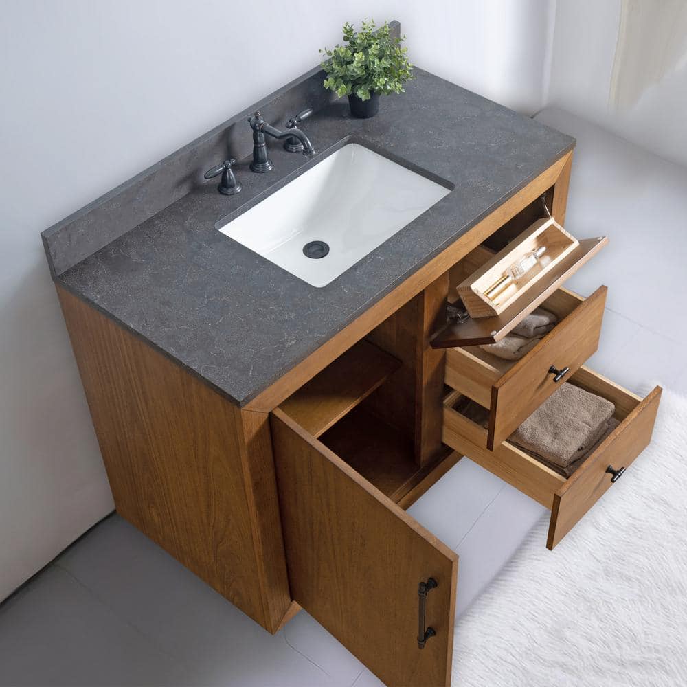 Vanity Art 42 in. W x 21.5 in. D x 34 in. H Single Sink Bathroom Vanity in Tan with Black Limestone Top