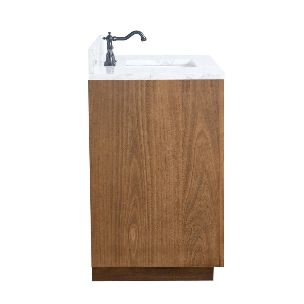 Vanity Art 42 in. W x 21.5 in. D x 34 in. H Single Sink Bathroom Vanity in Tan with Arabescato White Engineered Marble Top