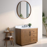 Vanity Art 42 in. W x 21.5 in. D x 34 in. H Single Sink Bathroom Vanity in Tan with Arabescato White Engineered Marble Top