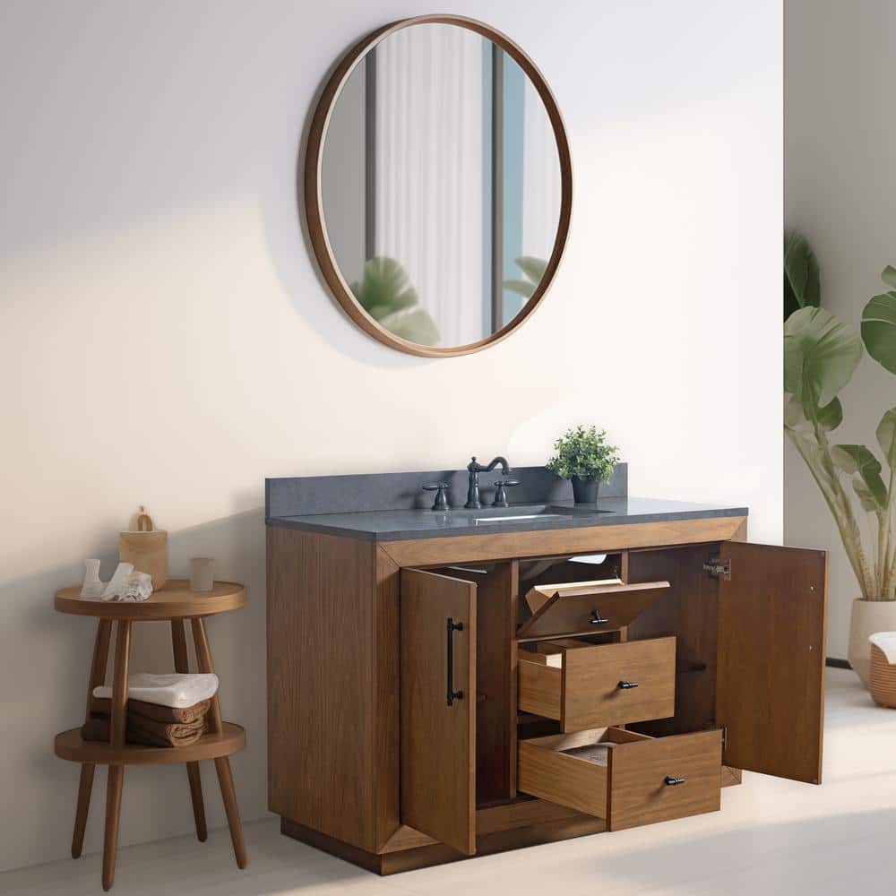 Vanity Art 48 in. W x 21.5 in. D x 34 in. H Single Sink Bathroom Vanity in Tan with Black Limestone Top