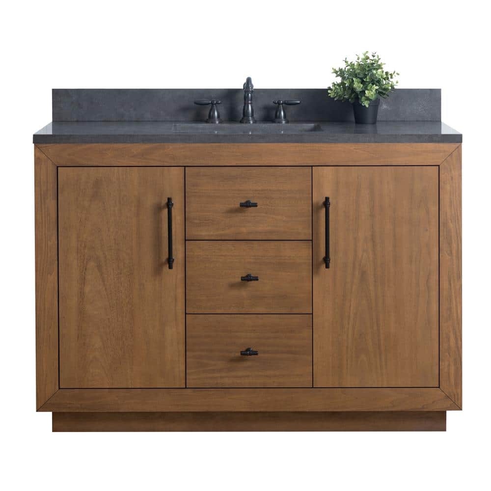 Vanity Art 48 in. W x 21.5 in. D x 34 in. H Single Sink Bathroom Vanity in Tan with Black Limestone Top