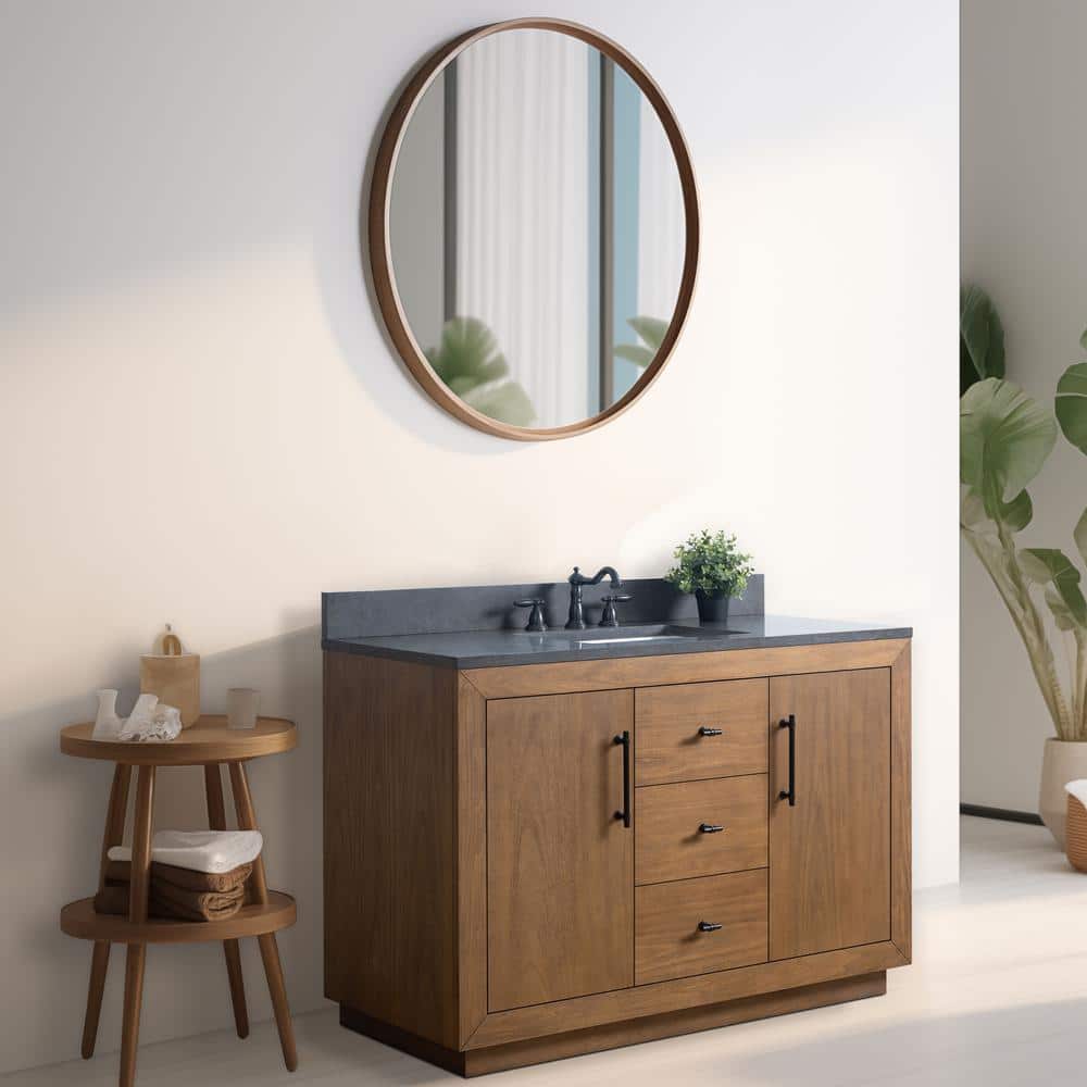 Vanity Art 48 in. W x 21.5 in. D x 34 in. H Single Sink Bathroom Vanity in Tan with Black Limestone Top