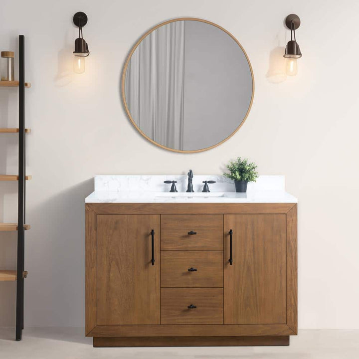 Vanity Art 48 in. W x 21.5 in. D x 34 in. H Single Sink Bathroom Vanity in Tan with Arabescato White Engineered Marble Top