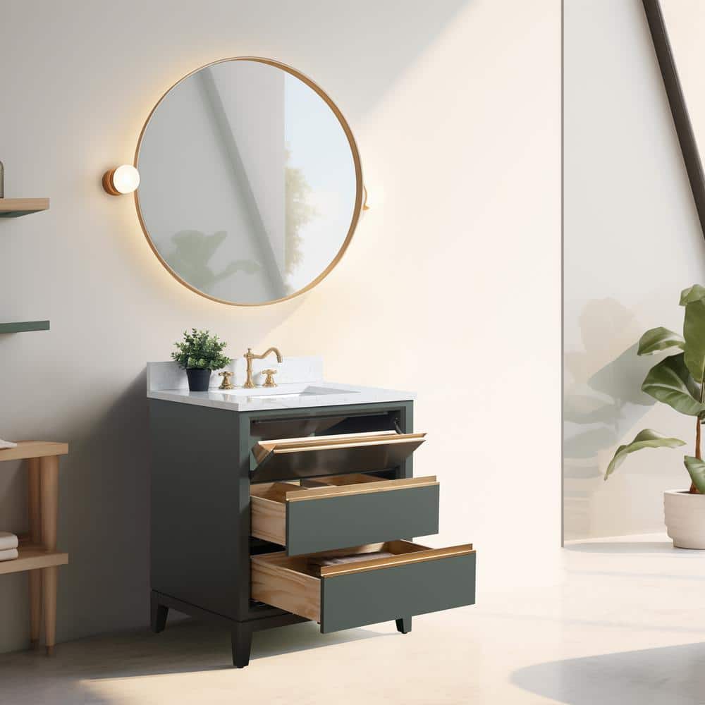 Vanity Art 30 in. W x 22 in. D x 34 in. H Single Sink Bathroom Vanity in Vintage Green with Engineered Marble Top