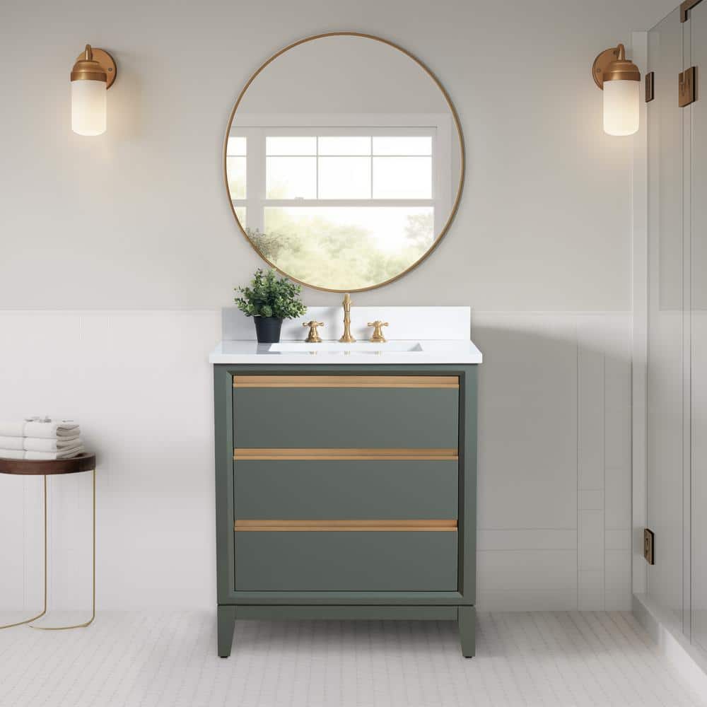Vanity Art 30 in. W x 22 in. D x 34 in. H Single Sink Bathroom Vanity in Vintage Green with Engineered Marble Top