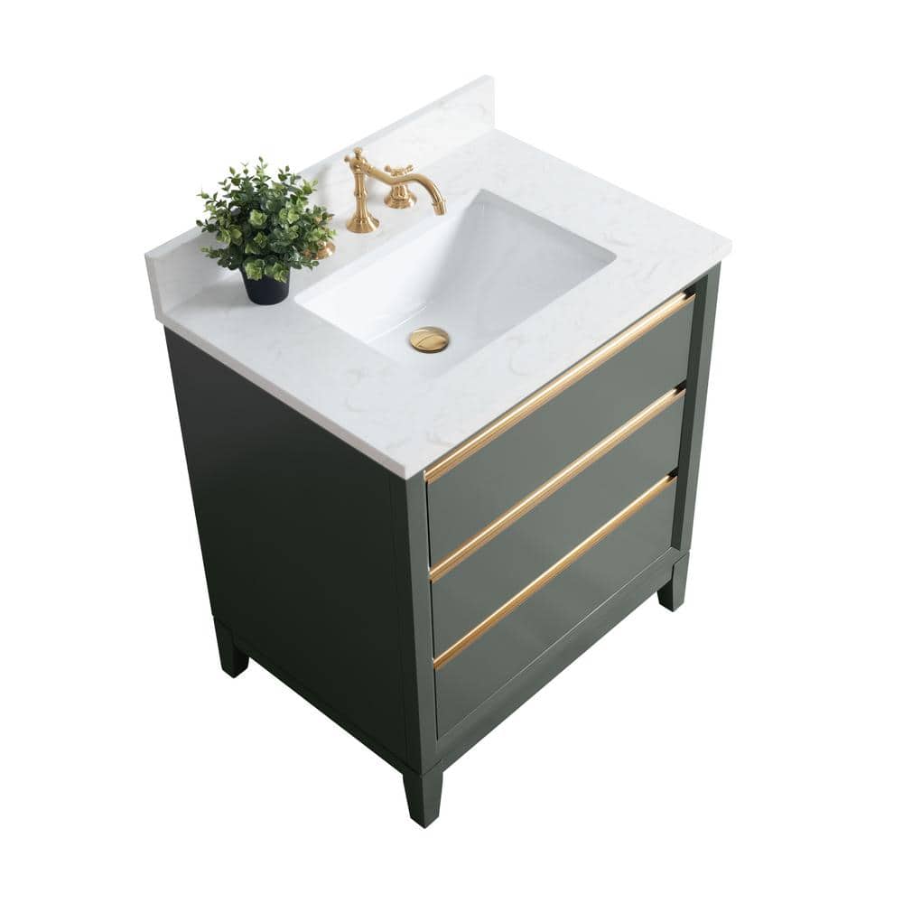 Vanity Art 30 in. W x 22 in. D x 34 in. H Single Sink Bathroom Vanity in Vintage Green with Engineered Marble Top