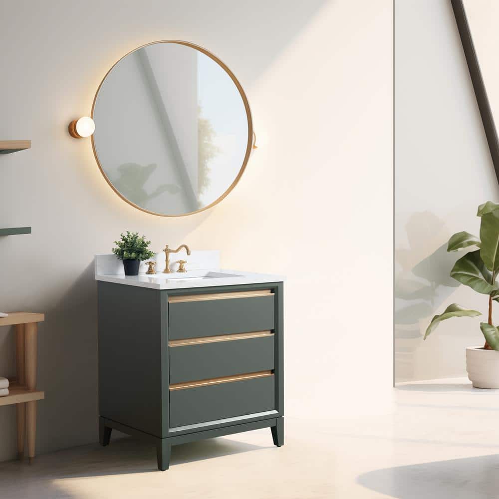Vanity Art 30 in. W x 22 in. D x 34 in. H Single Sink Bathroom Vanity in Vintage Green with Engineered Marble Top