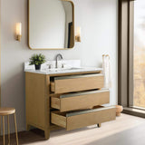 Vanity Art 36 in. W x 22 in. D x 34 in. H Single Sink Bathroom Vanity in Natural Oak with Engineered Marble Top