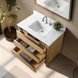 Vanity Art 36 in. W x 22 in. D x 34 in. H Single Sink Bathroom Vanity in Natural Oak with Engineered Marble Top