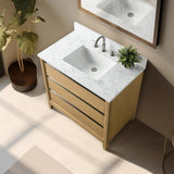 Vanity Art 36 in. W x 22 in. D x 34 in. H Single Sink Bathroom Vanity in Natural Oak with Engineered Marble Top