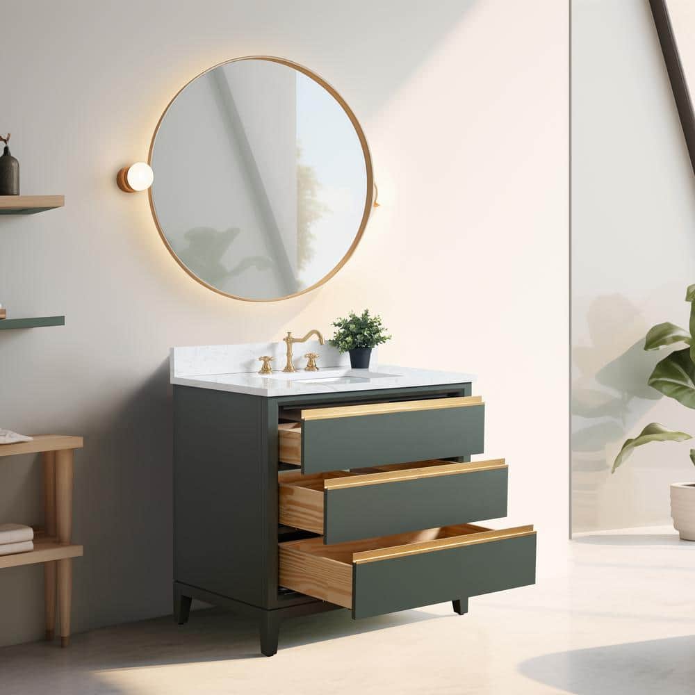 Vanity Art 36 in. W x 22 in. D x 34 in. H Single Sink Bathroom Vanity in Vintage Green with Engineered Marble Top