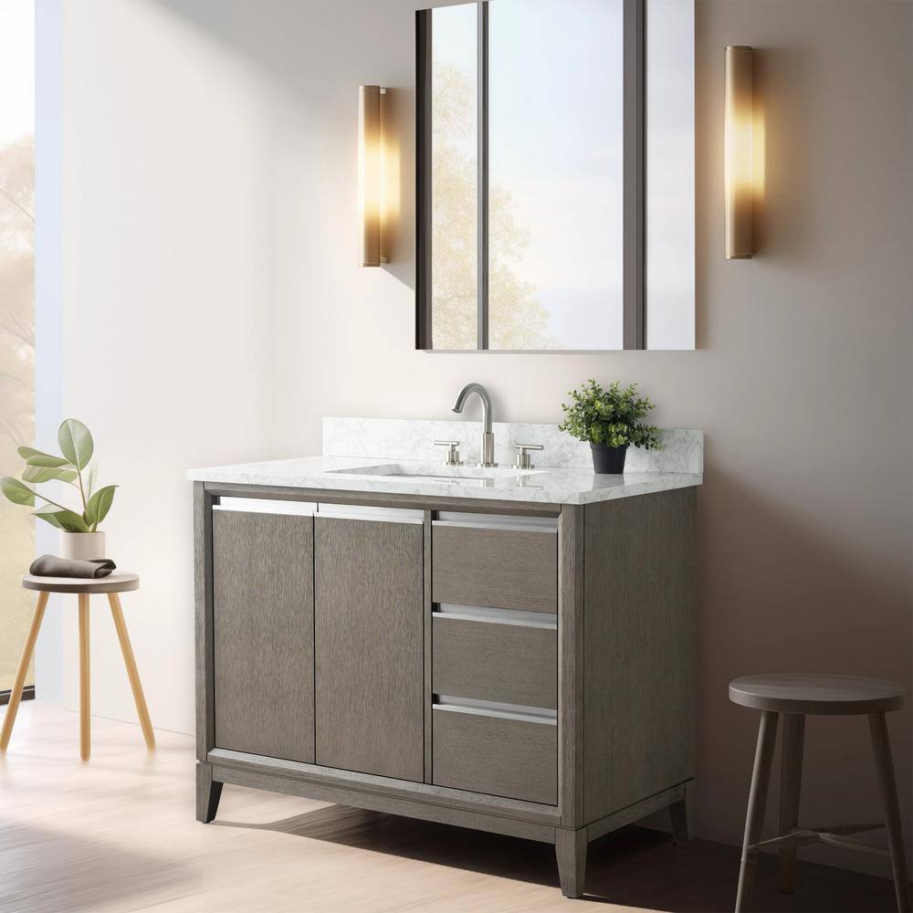 Vanity Art 42 in. W x 22 in. D x 34 in. H Single Sink Bathroom Vanity in Driftwood Gray with Engineered Marble Top