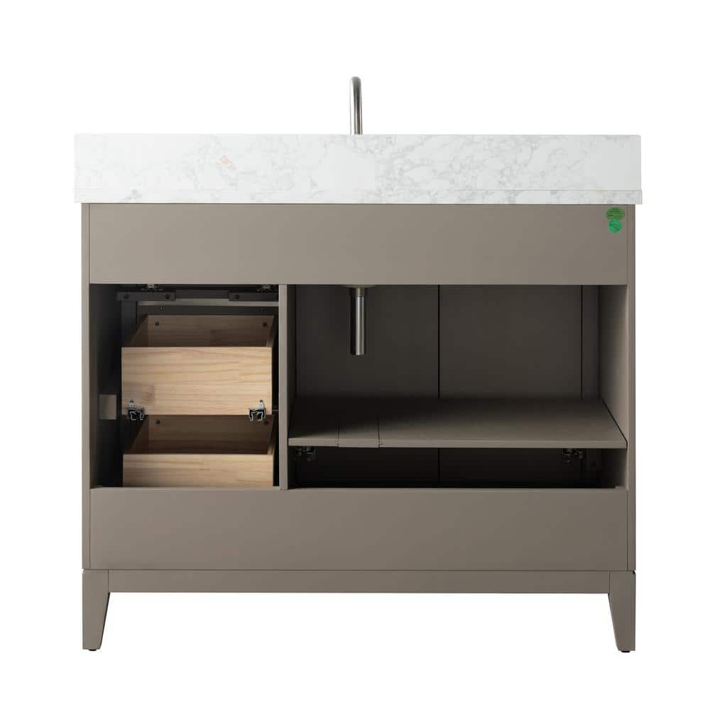 Vanity Art 42 in. W x 22 in. D x 34 in. H Single Sink Bathroom Vanity in Driftwood Gray with Engineered Marble Top