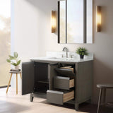 Vanity Art 42 in. W x 22 in. D x 34 in. H Single Sink Bathroom Vanity in Driftwood Gray with Engineered Marble Top