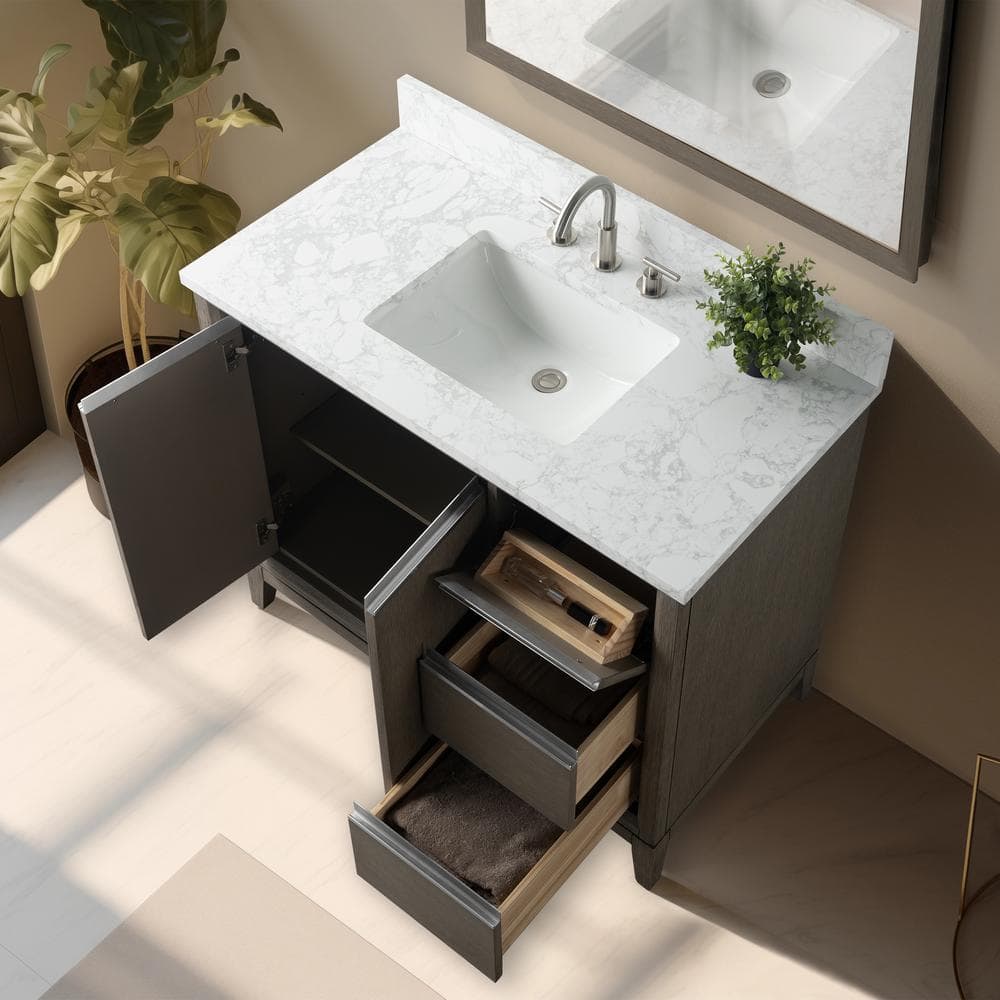 Vanity Art 42 in. W x 22 in. D x 34 in. H Single Sink Bathroom Vanity in Driftwood Gray with Engineered Marble Top
