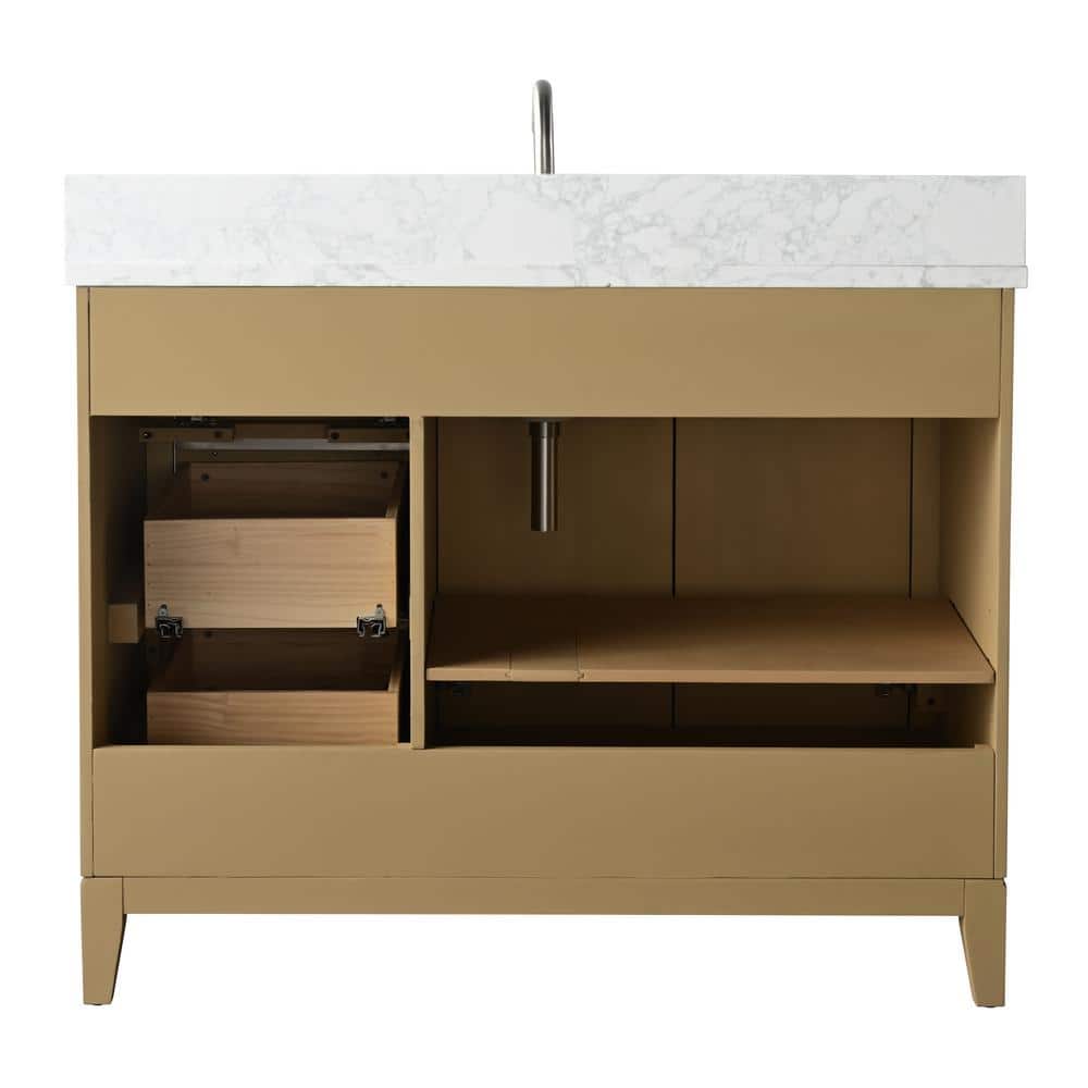 Vanity Art 42 in. W x 22 in. D x 34 in. H Single Sink Bathroom Vanity in Natural Oak with Engineered Marble Top