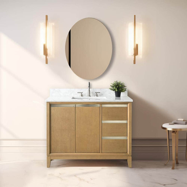 Vanity Art 42 in. W x 22 in. D x 34 in. H Single Sink Bathroom Vanity in Natural Oak with Engineered Marble Top