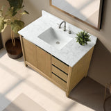 Vanity Art 42 in. W x 22 in. D x 34 in. H Single Sink Bathroom Vanity in Natural Oak with Engineered Marble Top