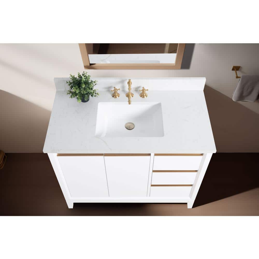 Vanity Art 42 in. W x 22 in. D x 34 in. H Single Sink Bathroom Vanity in White with Engineered Marble Top