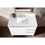 Vanity Art 42 in. W x 22 in. D x 34 in. H Single Sink Bathroom Vanity in White with Engineered Marble Top