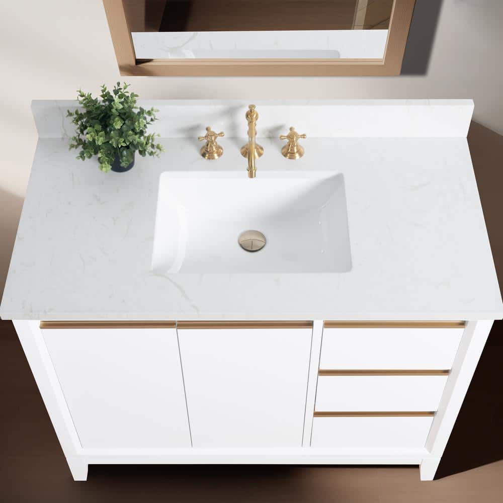 Vanity Art 42 in. W x 22 in. D x 34 in. H Single Sink Bathroom Vanity in White with Engineered Marble Top