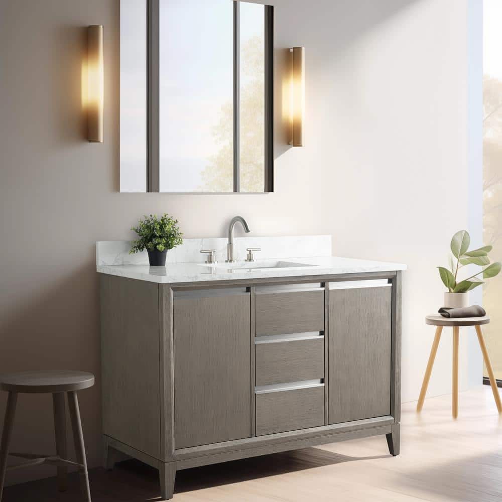 Vanity Art 48 in. W x 22 in. D x 34 in. H Single Sink Bathroom Vanity in Driftwood Gray with Engineered Marble Top