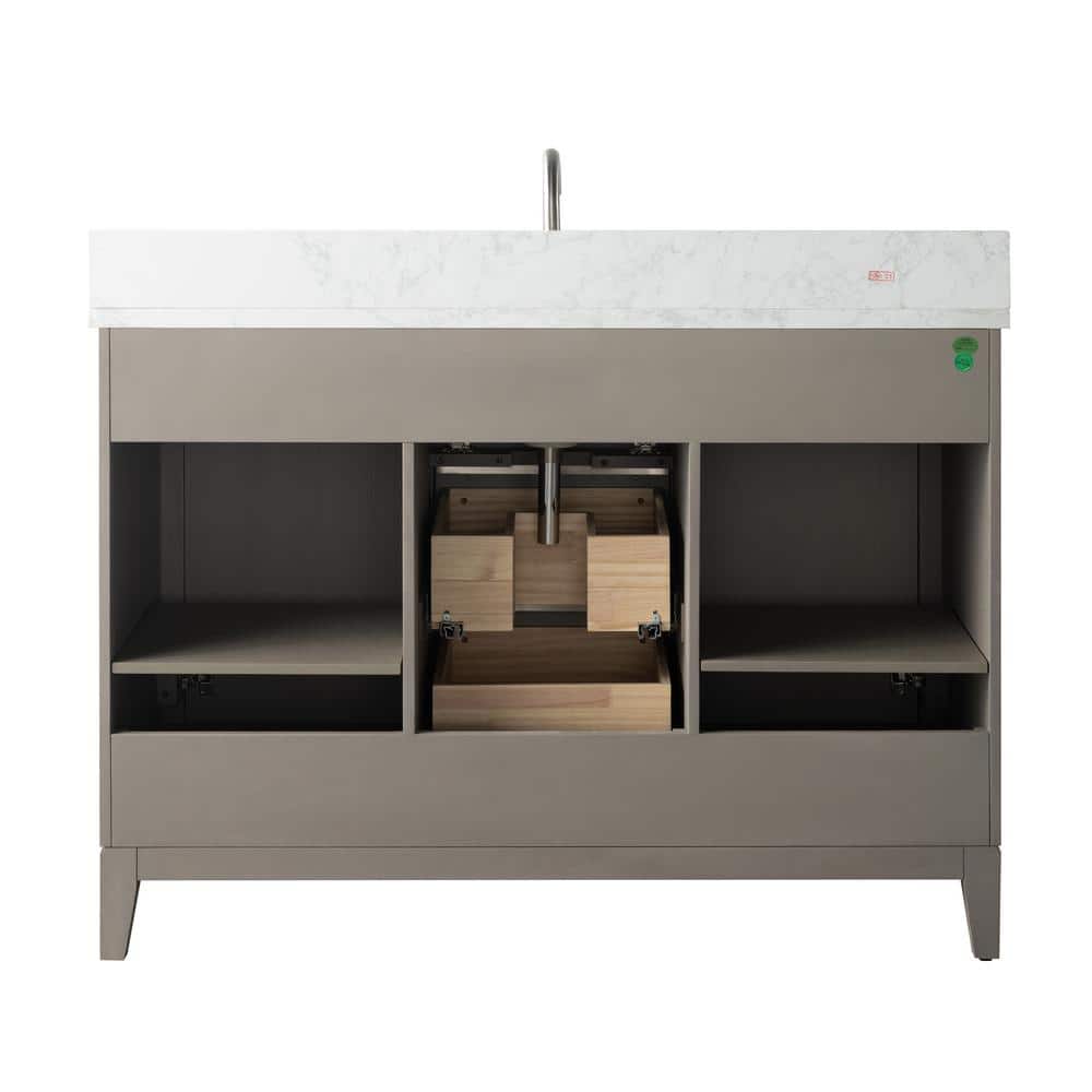 Vanity Art 48 in. W x 22 in. D x 34 in. H Single Sink Bathroom Vanity in Driftwood Gray with Engineered Marble Top