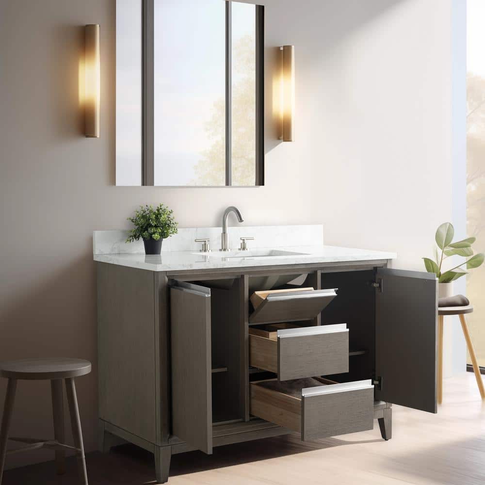 Vanity Art 48 in. W x 22 in. D x 34 in. H Single Sink Bathroom Vanity in Driftwood Gray with Engineered Marble Top