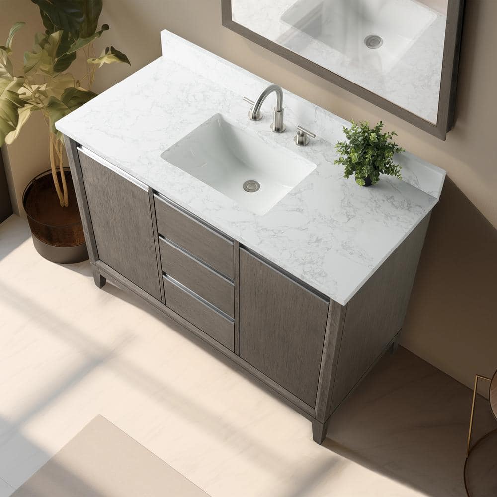 Vanity Art 48 in. W x 22 in. D x 34 in. H Single Sink Bathroom Vanity in Driftwood Gray with Engineered Marble Top