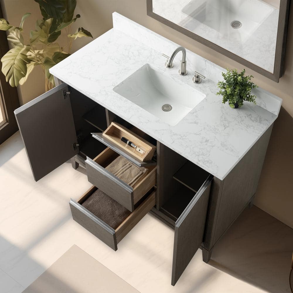 Vanity Art 48 in. W x 22 in. D x 34 in. H Single Sink Bathroom Vanity in Driftwood Gray with Engineered Marble Top