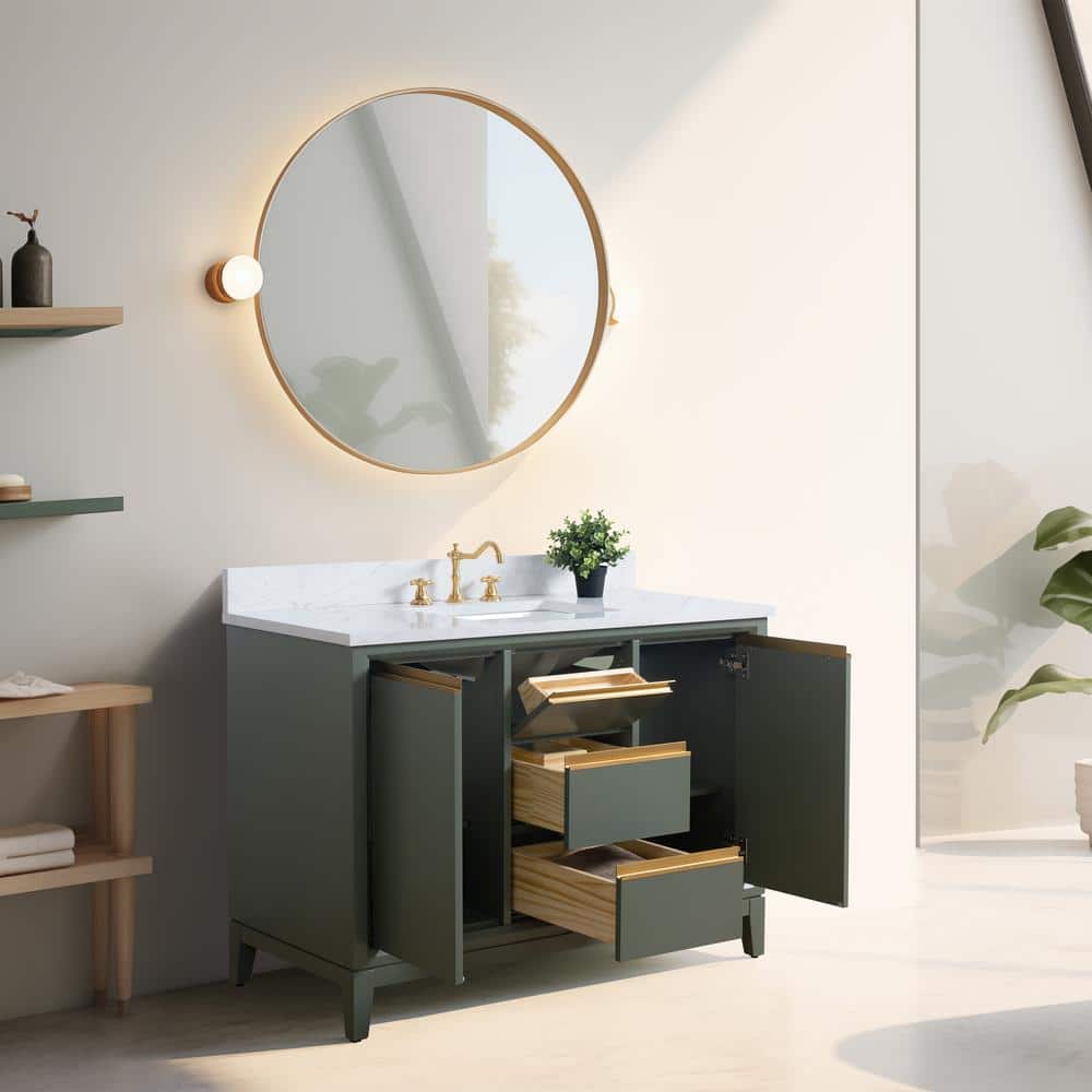 Vanity Art 48 in. W x 22 in. D x 34 in. H Single Sink Bathroom Vanity in Vintage Green with Engineered Marble Top