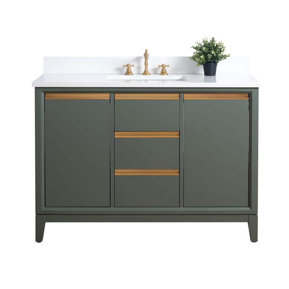Vanity Art 48 in. W x 22 in. D x 34 in. H Single Sink Bathroom Vanity in Vintage Green with Engineered Marble Top