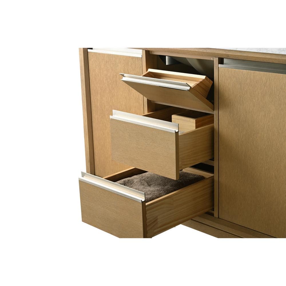 Vanity Art 54 in. W x 22 in. D x 34 in. H Double Sink Bathroom Vanity in Natural Oak with Engineered Marble Top