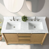 Vanity Art 54 in. W x 22 in. D x 34 in. H Double Sink Bathroom Vanity in Natural Oak with Engineered Marble Top