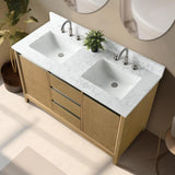 Vanity Art 54 in. W x 22 in. D x 34 in. H Double Sink Bathroom Vanity in Natural Oak with Engineered Marble Top